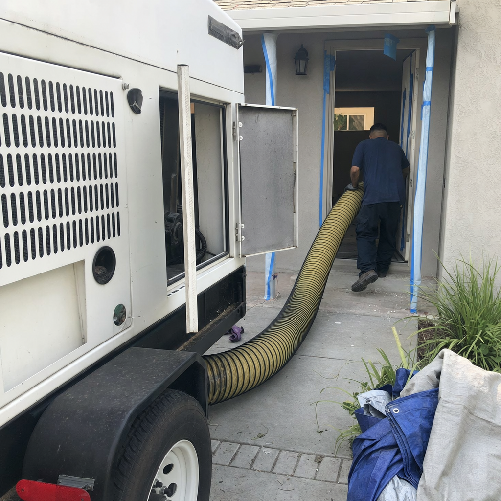 Professional technician performing residential air duct cleaning services.